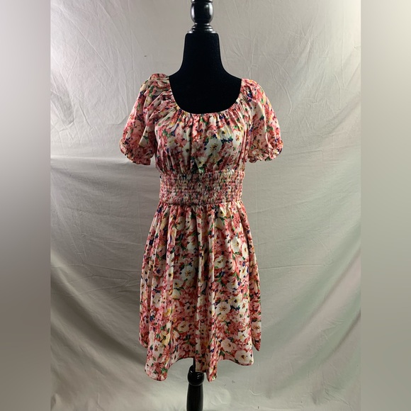 Floral Print Shirred  Puff Sleeve Dress - Picture 5 of 5